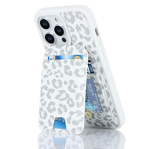 iCoverCase Wallet Case for iPhone 13 Pro Max/12 Pro Max Compatible with MagSafe, Magnetic Detachable Card Slots Holder PU Leather Kickstand Wireless Charging Case 6.7 Inch (White Leopard) - color: White Leopard