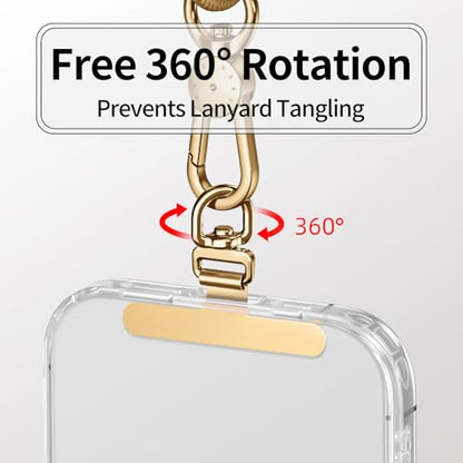 saxsion Phone Tether Tab & Lanyard Tab, 360° Swivel Clip - Ultra Thin Stainless Steel Universal Patch for All Phone Cases - color: Champagne Gold*2