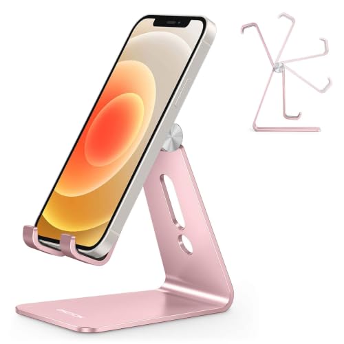OMOTON Adjustable Cell Phone Stand, C2 Aluminum Desktop Phone Holder Dock Compatible with iPhone 15 14 13 Xs XR 8 Plus 7 6, Samsung Galaxy, Google Pixel, Android Phones, Rose Gold - color: Rose Gold