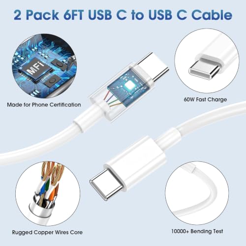 iPhone 17 Pro Max Charger Fast Charging, 40W Dual USB C Fast Charger - color: White, Dual USB-C ports, size: 6ft