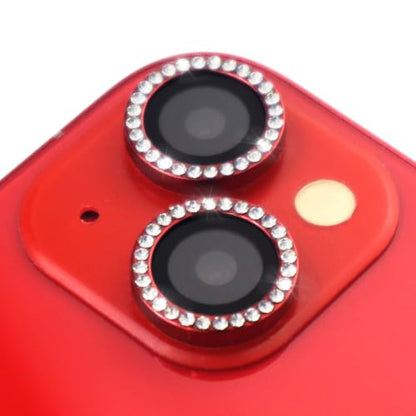 Camera Lens Protector for iPhone 15/15 Plus/14/14 Plus Bling Diamond Metal Ring Rhinestone Tempered Glass Lens Cover Accessories (Red) - color: Red