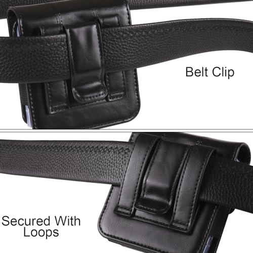 Galaxy Z Flip 5G Waist Belt Bag Leather, Mobile Phone Holster Wear Belt Waist Pack Leather Case with Belt Loop Compatible with Samsung Galaxy Z Flip 7 6 5 4 3 5G (SM-F700 SM-F707 SM-F711) Moto RAZR - color: Black