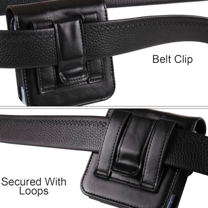 Galaxy Z Flip 5G Waist Belt Bag Leather, Mobile Phone Holster Wear Belt Waist Pack Leather Case with Belt Loop Compatible with Samsung Galaxy Z Flip 7 6 5 4 3 5G (SM-F700 SM-F707 SM-F711) Moto RAZR - color: Black