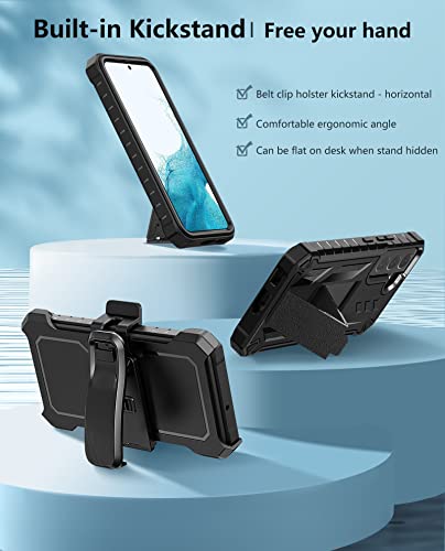 FNTCASE for Samsung Galaxy S22 Protective Case: Military Grade Protection Rugged Anti-Drop Case with Belt-Clip Holster & Kickstand - Full Shockproof Sturdy Durable Bumper Textured Cell Phone Cover | Rugged Kickstand, Military-Grade Drop Protection, Full B