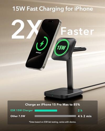 ESR 3 in 1 Wireless Charging Station, for Magsafe Charger Stand - color: Black