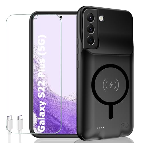 Battery Case for Galaxy S22 Plus,12000mAh Portable Protective Smart Wireless Charging Case Support Carplay Compatible with Galaxy S22 Plus(6.6 inches)Rechargeable Extended Battery Charger Case(Black) - size: Galaxy S22 Plus