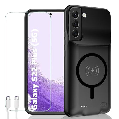 Battery Case for Galaxy S22 Plus,12000mAh Portable Protective Smart Wireless Charging Case Support Carplay Compatible with Galaxy S22 Plus(6.6 inches)Rechargeable Extended Battery Charger Case(Black) - size: Galaxy S22 Plus