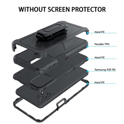 DUEDUE Case for Samsung A32 Case 5G, Military Grade Shockproof Drop Protection Heavy Duty Full Body Rugged Cover with Kickstand Belt Clip Holster for Samsung Galaxy A32, Black
