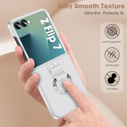 Z Flip 7 Case for Samsung Galaxy Z Flip7 5G, Ring Case for Women Silky Touch Slim Hard PC Matte Back Cover Ultra Thin Z Flip 7 Phone Case Anti-Scratch Protective Cases for Samsung Z Flip 7 5G (White) - color: White