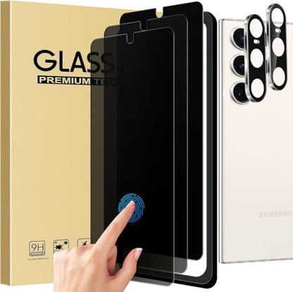 3+2 Pack Privacy Screen Protector And Camera Lens Protection for Galaxy S25 5G, Anti-Spy 9H Hardness Support Fingerprint Unlock Tempered Glass Screen Protector for Samsung Galaxy S25 - size: Galaxy S25 6.1 Inch