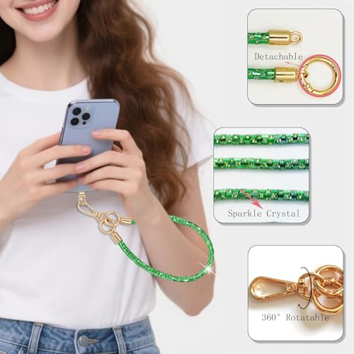 Crystal Phone Lanyard Crossbody Adjustable Rhinestone Anti-Theft Phone Strap Crossbody Cell Phone Neck Strap for Women - color: Green