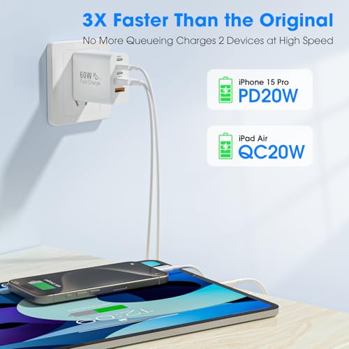 GREPHONE USB C Fast Charger Block,2Pack 60W 5-Port Multiport Charging Block