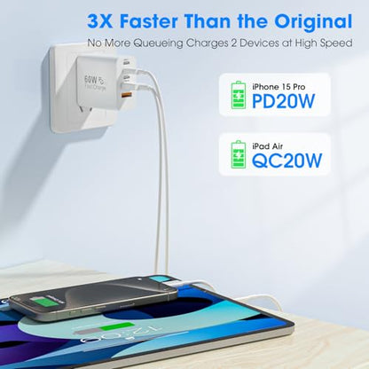 GREPHONE USB C Fast Charger Block,2Pack 60W 5-Port Multiport Charging Block