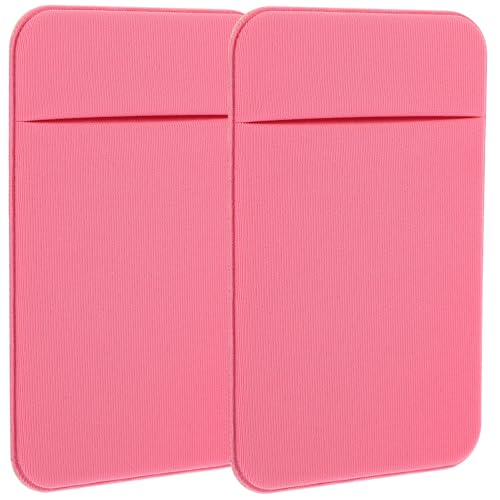 2pcs Adhesive Phone Card Holder Sticky Pocket with Elastic Stretch Fabric, Smartphone Back Wallet for Small Cards, Pink Self-adhesive Case Pocket for Travel and Daily Use