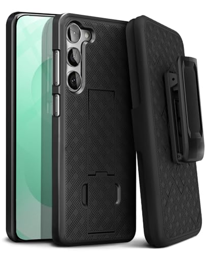 MOTIVE for Samsung Galaxy s25 Plus Case with Belt Clip, Kickstand | 6.7" | Ranger v1 Series, Black, 360° holster, open-top/bottom port access, grip, slim - size: s25 Plus