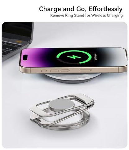 Magnetic Phone Ring Holder for MagSafe Phone Grip & Kickstand, Strong Dual-Sided Magnets Compatible with MagSafe Car Mount Gym for iPhone 17/16 Pro Max 15/14/13/12 and Android Phone Cases (Titanium) - color: Titanium