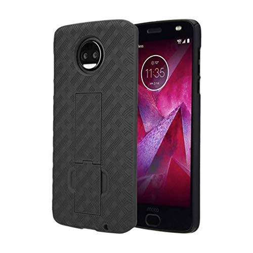 Designed for Moto Z2 Force / Z2 Play Case with Belt Clip Holster | Rugged Holster & Protective Phone Case Combo with Anti-Slip Texture - Black