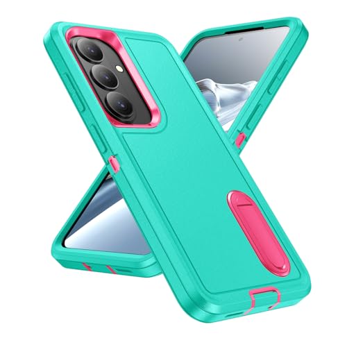 for Samsung Galaxy S26 Plus Case with Kickstand Case 3-Layer Military Grade Protective Case Cover Silicone Heavy Duty Rugged Shockproof for Galaxy S26+ Plus Phone Case (Cyan+Rose Red) - color: Cyan+Rose Red
