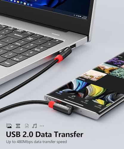 SUNGUY Right Angle USB C to A Cable 2Pack [1FT/0.3m] 18W Short 90 Degree USB 2.0 USB A to C Fast Charging Data Sync Cable Nylon Braided for iPhone 16 15 Pro/Pro Max/Plus Samsung Galaxy S24/S23, iPad - size: 1FT