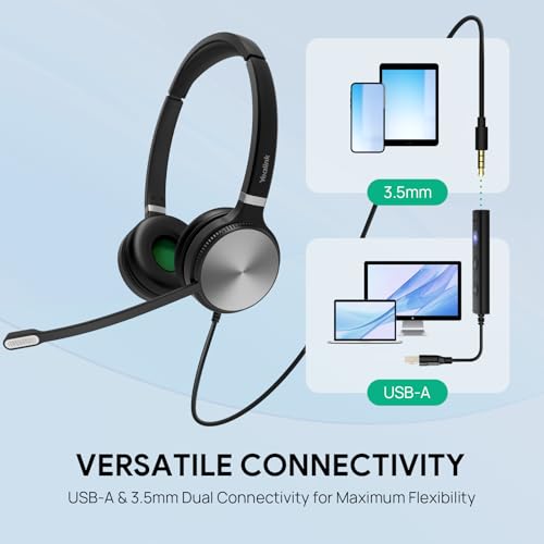 Yealink UH36 USB Headset with Mic 3.5mm Wired Headphones for PC Computer