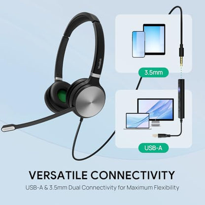 Yealink UH36 USB Headset with Mic 3.5mm Wired Headphones for PC Computer