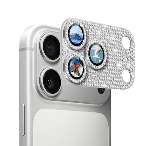 1 Pack Compatible for iPhone 17 Pro Max Camera Lens Protector Glitter, Bling Diamond Ring Anti-scratch 9H Tempered Lens Cover Easy Installation iPhone 17 Pro Max Lens Protector-Diamond Silver - color: Diamond-Silver, size: iPhone 17 Pro Max