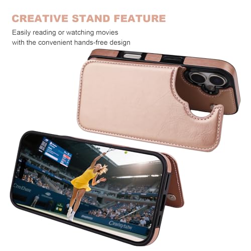 ONETOP for iPhone 17 Wallet Case with Credit Card Holder,Rosegold | Kickstand,ID/Cash Holder,Case Wallet with Card Slots,Double Magnetic Clasp,Durable PU Leather Shockproof Cover for Women Men - color: Rose Gold