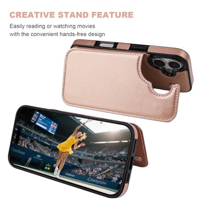 ONETOP for iPhone 17 Wallet Case with Credit Card Holder,Rosegold | Kickstand,ID/Cash Holder,Case Wallet with Card Slots,Double Magnetic Clasp,Durable PU Leather Shockproof Cover for Women Men - color: Rose Gold