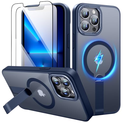 Magnetic for 12 Pro Max Phone Case with Screen Protector[2 Packs], Compatible with MagSafe, Adjustable Metal Stand, Military-Grade, Matte-Clear Slim Case for i Phone 12 Pro Max, Navy Blue - color: Navy Blue, size: iPhone 12/13 Pro Max 6.7"