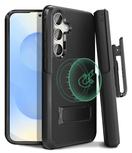 MOTIVE for Samsung Galaxy S25 Case with Belt Clip and Stand | 6.2" | Case & Holster, MagSafe compatible, built-in Kickstand Horizontal, 360° rotating belt clip, slim low-profile fit - size: s25