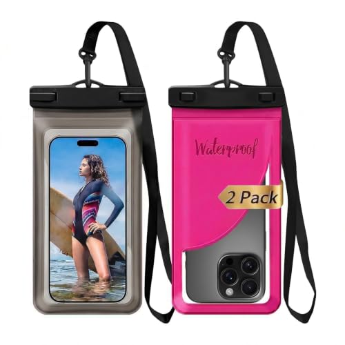 Waterproof Phone Pouch for iPhone 17 Pro Max IPX8 Clear Black+Rose | Card Pocket, Lightweight, Large Cellphone Dry Bag, IPX8 Rated, Beach Essential, Cruise Ship, 2 Pack, 8.3 inch - color: B2-Transparent Black + Rose Red- 2 Pack