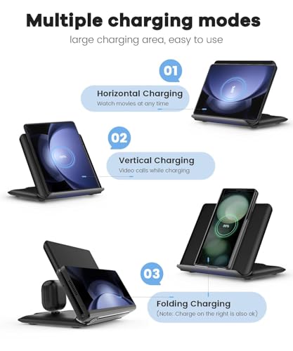 Wireless Charging for Samsung Galaxy Z Fold Series, 2-in-1, 15W Fast Wireless for Galaxy Z Fold 7/6/5/4/3, S24/S23/S22,Note20 Ultra, Galaxy Buds3/2 Pro/2/Live, Black (PD Adapter Included)