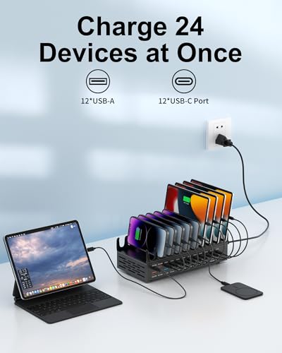 24 Ports 420W Charging Station for Multiple Devices, Iron Alloy USB Charger