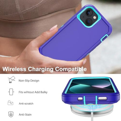 for iPhone 13 Case with 2 Screen Protector,Shockproof Drop Protection Full Body Heavy Duty 3 Layer Military Rugged Durable Phone Cover for Apple iPhone 13 6.1" (Purple) - color: Purple