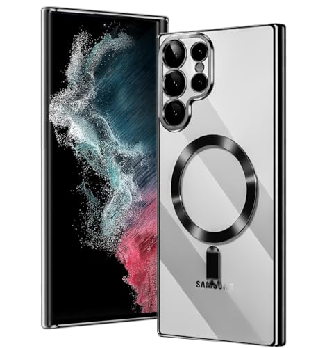 Magnetic Glossy Case for Samsung Galaxy S22 Ultra,S22 Ultra Phone Case Slim Clear Luxury with Camera Protector [Compatible with MagSafe], Shockproof TPU Cover for Samsung S22 Ultra Phone Cases-Black - color: Black, size: Samsung Galaxy S22 Ultra