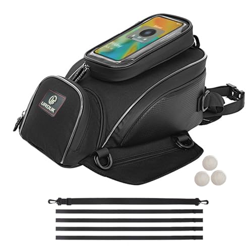 Motorcycle Tank Bag Magnetic, Featuring an Touch Screen Cell Phone Bag up to 7.2 Inch, Universal Gas Oil Fuel Tank Bag with Waterproof Cover & 3 Magnets & 4 Straps & 1 Shoulder Strap - style: Tank Bag