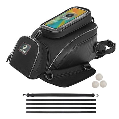 Motorcycle Tank Bag Magnetic, Featuring an Touch Screen Cell Phone Bag up to 7.2 Inch, Universal Gas Oil Fuel Tank Bag with Waterproof Cover & 3 Magnets & 4 Straps & 1 Shoulder Strap - style: Tank Bag