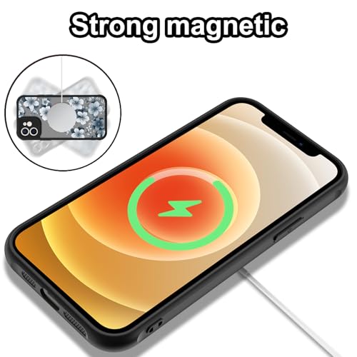 Magnetic for iPhone 12 Case,White Flower | [Compatible with MagSafe] Cute Fashion Translucent Matte Hard Back Shockproof Anti-Scratch Phone Case,Ink Flower - color: Ink Flower, size: iPhone 12