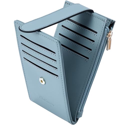 Chelmon Women's RFID Slim Card Holder Wallet | Thin Bifold Multi Card Case with Zipper Coin Pocket Purse for Women(Blue) - color: Blue