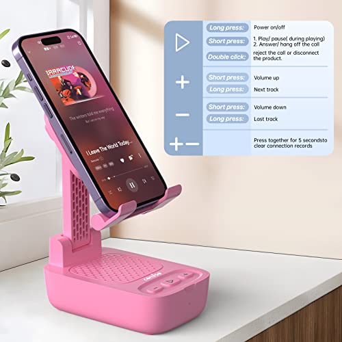 comiso Phone Stand with Bluetooth Speaker, HD Stereo, Adjustable - color: Pink