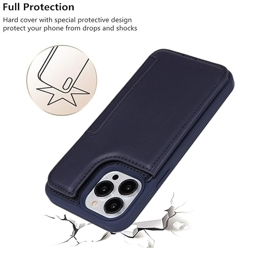 iCoverCase Compatible with iPhone 14 Pro Case with Card Holder, Wallet Case for Women Men RFID Blocking PU Leather Protective Phone Case 6.1 Inch (Dark Blue) - color: Dark Blue