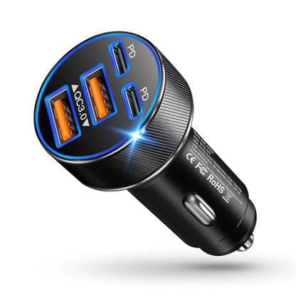 USB C Car Charger, Dual Ports 90W Fast Charging Cigarette Lighter Adapter - color: Black, size: 1-Pack
