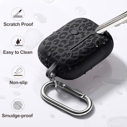 Compatible with Airpods Pro 2nd Generation Case, Leopard Engraved Soft Silicone Skin Cover Full Protective Case for AirPods Pro Case 2nd/Airpod Pro Case Cover,Front LED Visible,Black - color: Black, size: Airpods Pro 2/1 Case