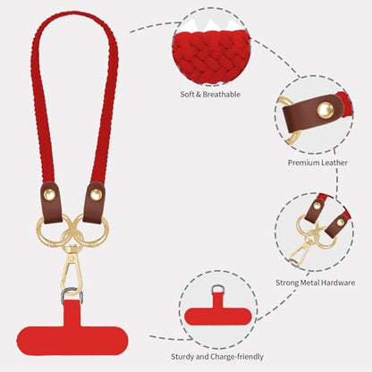 Hovmwey Stretchy Phone Lanyard Tether, 2 Pack Phone Leash Anti-theft Phone Strap for Anti-drop Outdoor Hiking Cycling Climbing Universal for Most Cell Phones, Red - color: Red