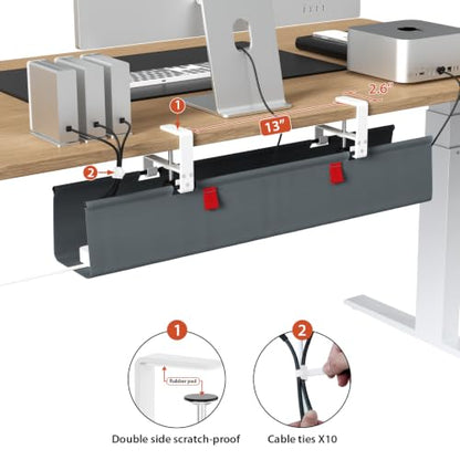 Univivi No Drill Under Desk Cable Management Tray, 28 inch Cable Management - color: Grey, size: 28"L x 5.5"W