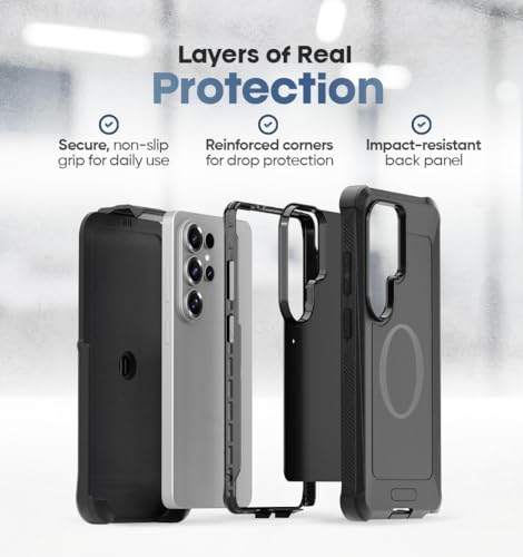 MOTIVE Heavy Duty Case for Samsung Galaxy s26 Ultra, Belt Clip | 6.9" | Bunker Series, Military Grade Multi-Layer Protection, PC/TPU Build, Sealed Port Cover, Compatible with MagSafe Qi2 Charging - size: s26 Ultra