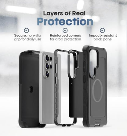 MOTIVE Heavy Duty Case for Samsung Galaxy s26 Ultra, Belt Clip | 6.9" | Bunker Series, Military Grade Multi-Layer Protection, PC/TPU Build, Sealed Port Cover, Compatible with MagSafe Qi2 Charging - size: s26 Ultra