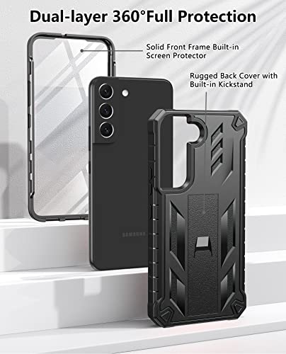 SOiOS for Samsung Galaxy S22 Case with Built-in Screen Protector, Kickstand | 20FT Military-Grade Drop Shockproof Protection, Durable Matte Textured, Rugged Heavy Duty Full Body Protective Cover - color: Black