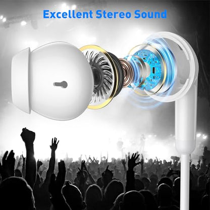 APETOO 3.5mm Wired Earbuds in-Ear Headphones School Chromebook Laptop White - color: White