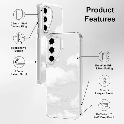 MOSNOVO Case for Samsung Galaxy S24 FE, [Buffertech 6.6ft Military-Grade Drop Protection] [Anti Peel Off Tech] Clear TPU Bumper Phone Case Cover Design - Cloud - color: Clear - Cloud, size: Samsung Galaxy S24 FE